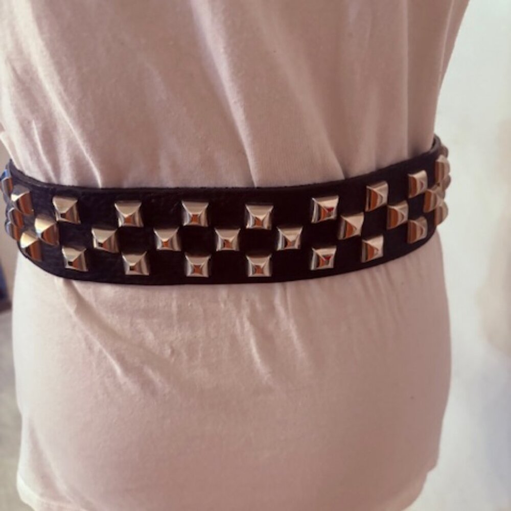Brave leather Black & silver studded belt. - Picture 3 of 4
